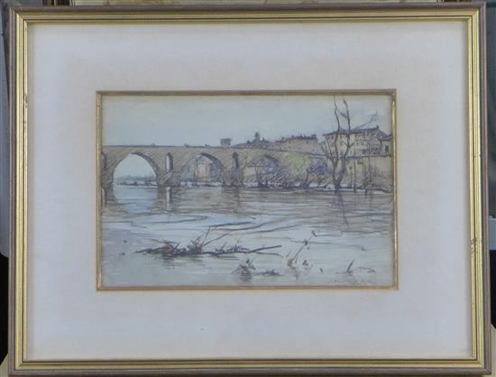 Joseph Milner Kite, pencil & watercolour, Le Pont à Montauban(-)